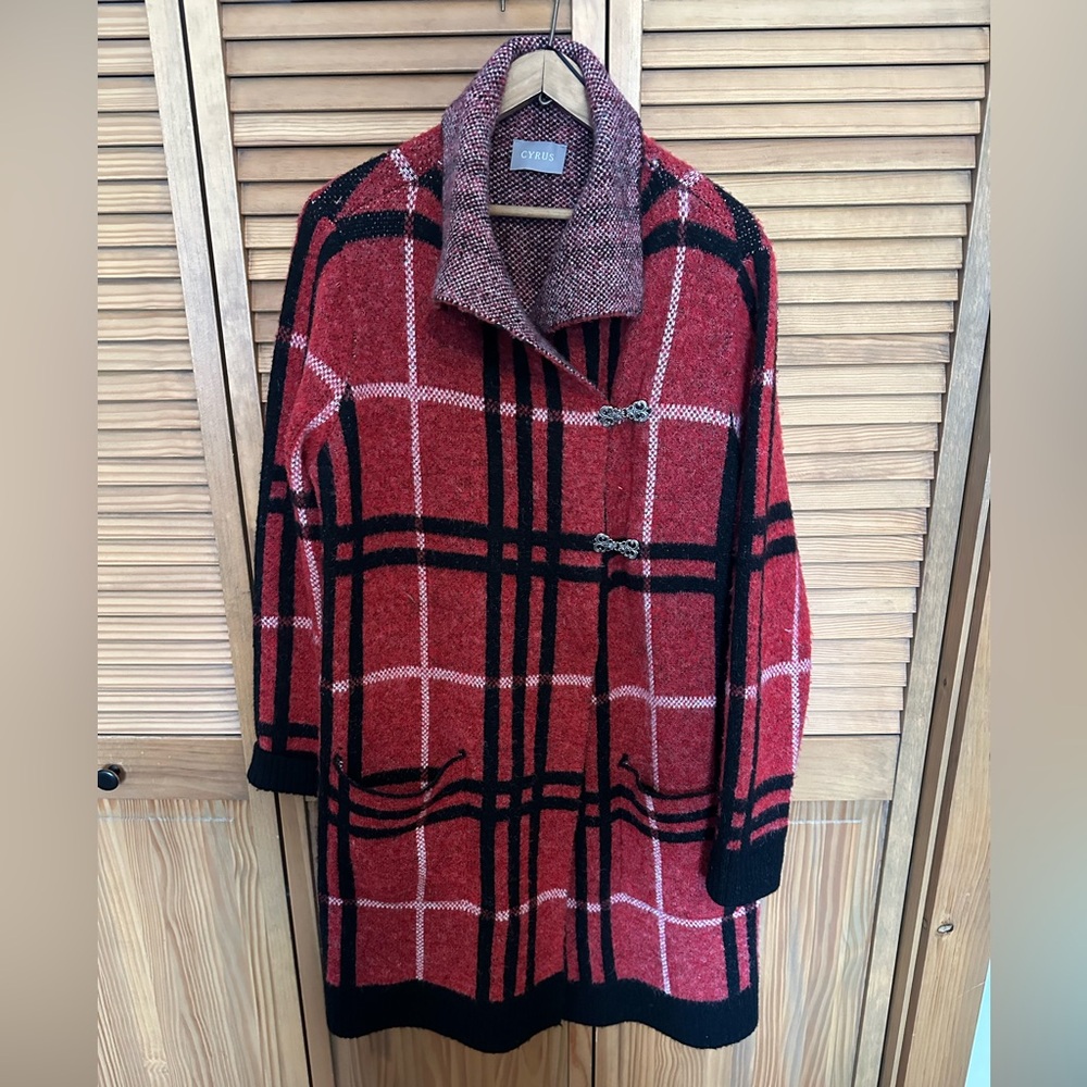 Ladies Plaid Knit Coatigan Coat Cartigan Sweater Jacket